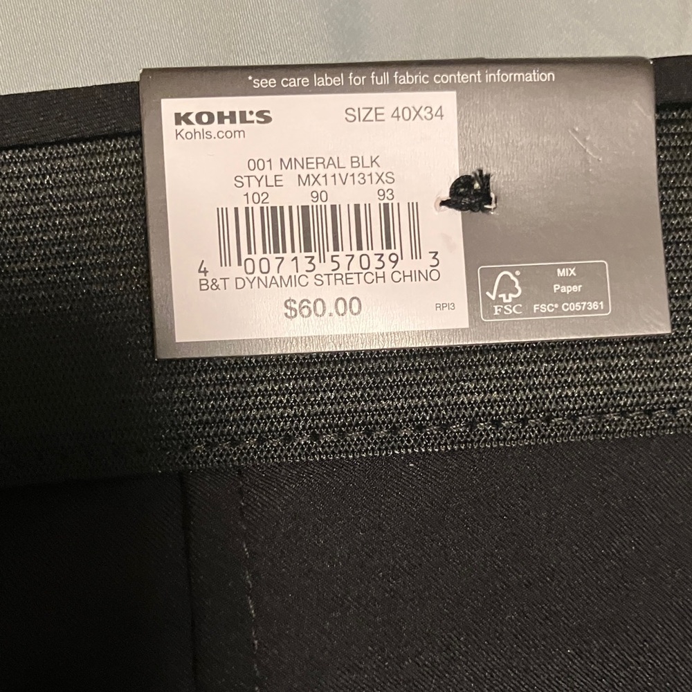 Kohl's Mineral Black Dynamic Chinos
